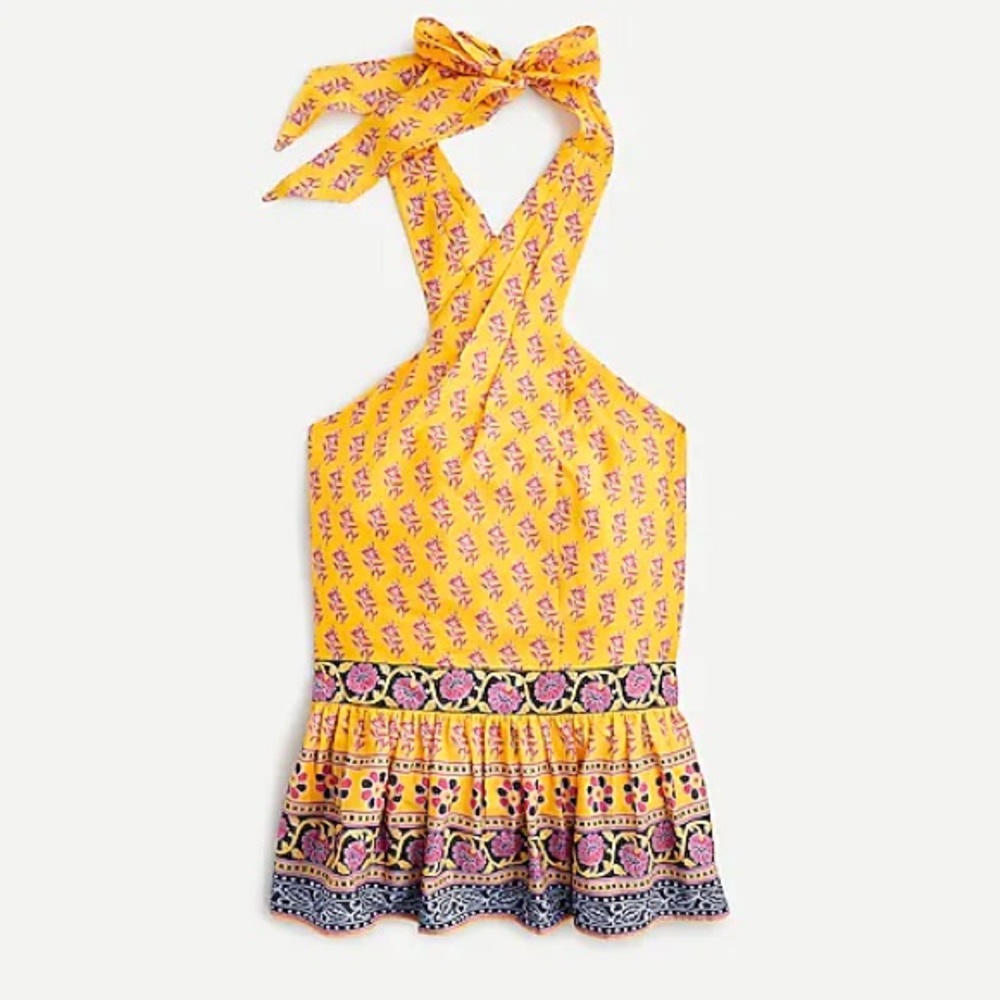 NWT J. Crew Halter peplum top in sunny block print
